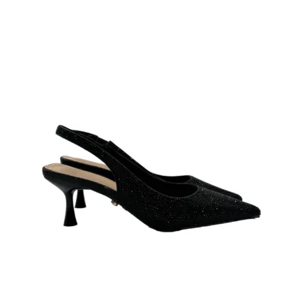 Slingback Twentyfourhaitch in Raso Nera e Strass Taccco 7 cm art. Phuket Nero