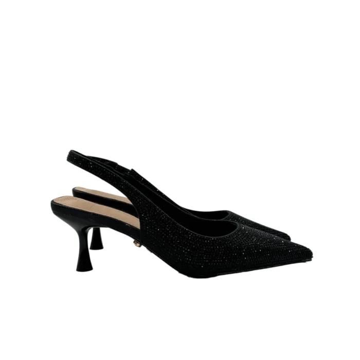 Slingback Twentyfourhaitch in Raso Nera e Strass Taccco 7 cm art. Phuket Nero, foto 1 di 5