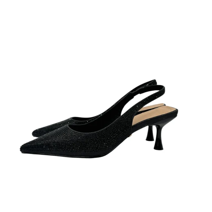Slingback Twentyfourhaitch in Raso Nera e Strass Taccco 7 cm art. Phuket Nero, foto 4 di 5