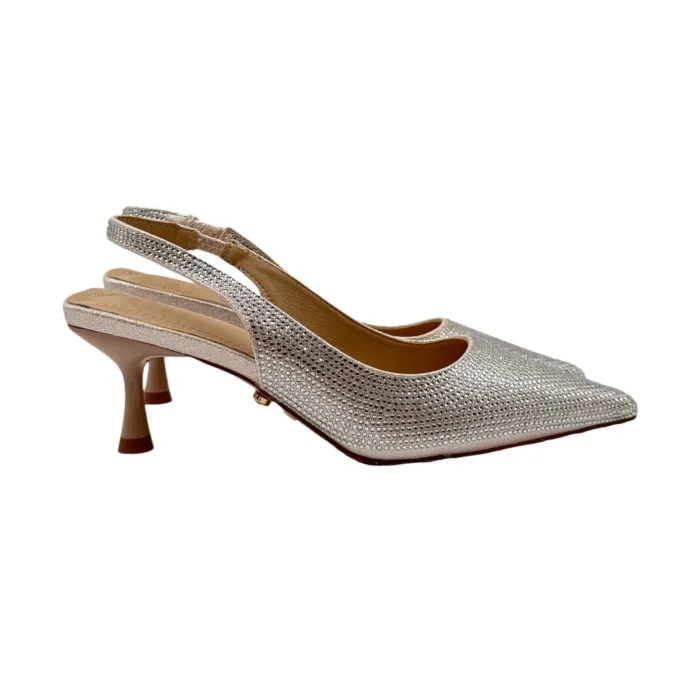 Slingback Twentyfourhaitch in Raso Cipria e Strass Tacco 7 cm art. Phuket Cipria Crystal, foto 1 di 5