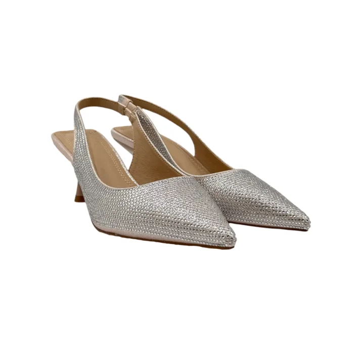Slingback Twentyfourhaitch in Raso Cipria e Strass Tacco 7 cm art. Phuket Cipria Crystal, foto 2 di 5