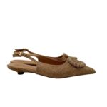 Ballerina Twentyfourhaitch in Rafia Beige Oro con Micro glitter e Applicazione Gioiello art. Malvarosa Oro