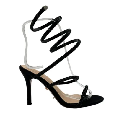 Sandalo Gioiello Twentyfourhaitch in Raso e Strass Neri Tacco 10 cm art. Zeja Nero