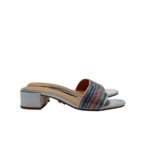 Sandalo Mules Twentyfourhaitch in Raso Argento e Strass Multicolor Tacco 4 cm art. Junco Multicolor