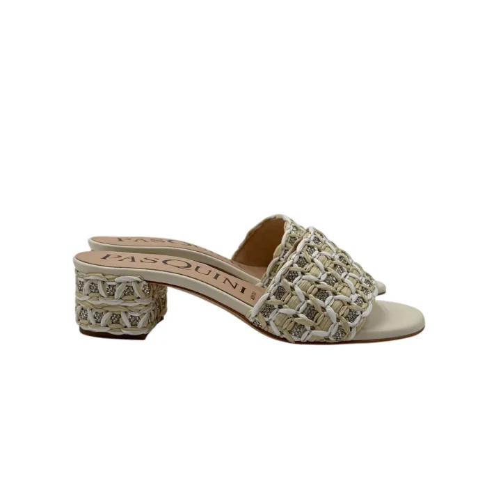 Sabot Mules Pasquini In Rafia Bianco Avorio e Strass, Tacco 4 cm art. 3042 T40 Avorio, foto 1 di 5