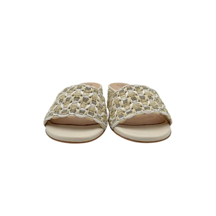 Sabot Mules Pasquini In Rafia Bianco Avorio e Strass, Tacco 4 cm art. 3042 T40 Avorio, foto 3 di 5