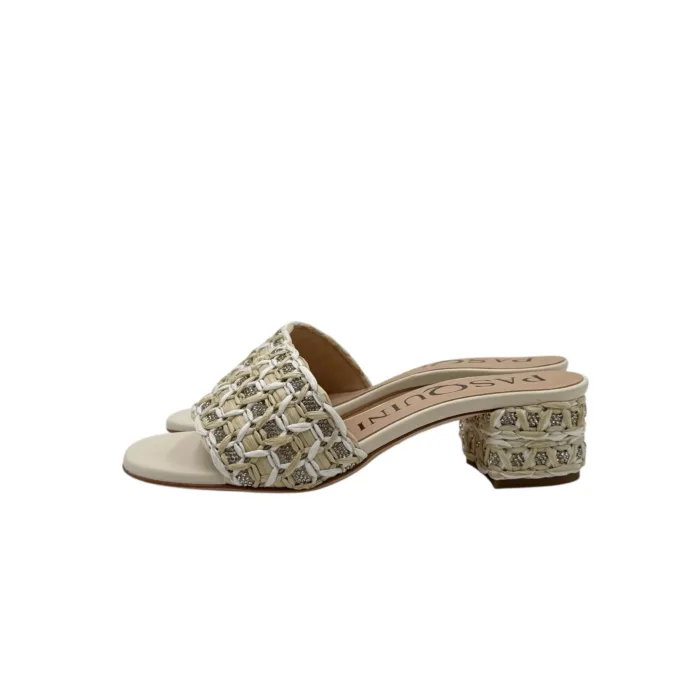 Sabot Mules Pasquini In Rafia Bianco Avorio e Strass, Tacco 4 cm art. 3042 T40 Avorio, foto 4 di 5