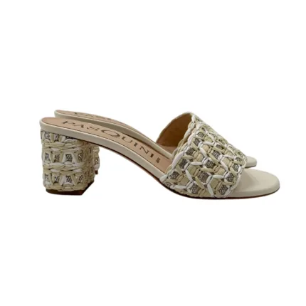 Sabot Mules Pasquini In Rafia Bianco Avorio e Strass , Tacco 6 cm art. 3042 T60 Avorio