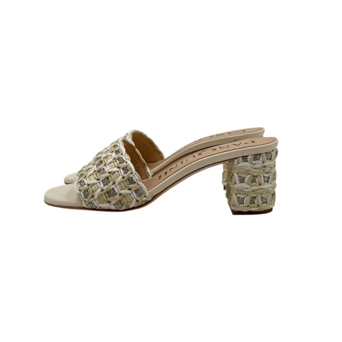 Sabot Mules Pasquini In Rafia Bianco Avorio e Strass , Tacco 6 cm art. 3042 T60 Avorio, foto 3 di 4