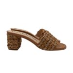 Sabot Mules Pasquini In Rafia Cuoio e Strass , Tacco 6 cm art. 3042 T60 Corteccia