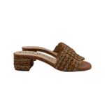 Sabot Mules Pasquini In Rafia Cuoio e Strass, Tacco 4 cm art. 3042 T40 Corteccia