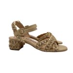 Sandalo con Cinturino alla Caviglia Pasquini In Rafia Beige e Strass, Tacco 4 cm art. 3044 T40 Deserto