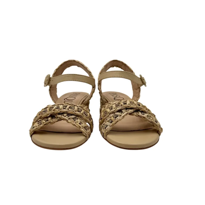 Sandalo con Cinturino alla Caviglia Pasquini In Rafia Beige e Strass, Tacco 4 cm art. 3044 T40 Deserto, foto 3 di 5