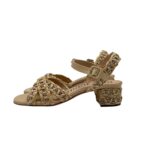 Sandalo con Cinturino alla Caviglia Pasquini In Rafia Beige e Strass, Tacco 4 cm art. 3044 T40 Deserto - immagine 4