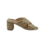Sabot Mules ad Incrocio Pasquini In Rafia Platino e Strass, Tacco 6 cm art. 3043 T60 Platino