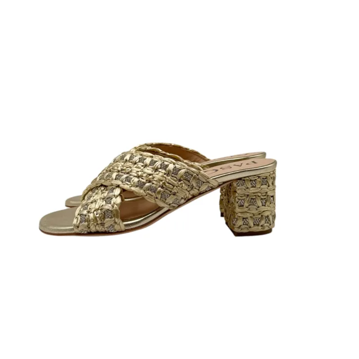 Sabot Mules ad Incrocio Pasquini In Rafia Platino e Strass, Tacco 6 cm art. 3043 T60 Platino, foto 3 di 4