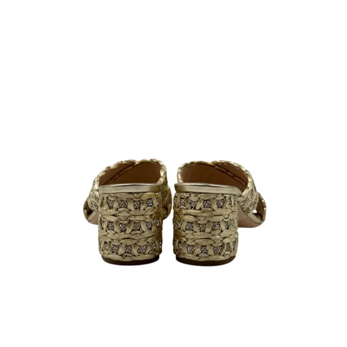 Sabot Mules ad Incrocio Pasquini In Rafia Platino e Strass, Tacco 6 cm art. 3043 T60 Platino, foto 4 di 4