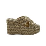 Sabot Mules ad Incrocio Pasquini In Rafia Platino e Strass, Zeppa 10 cm Plateau 4 cm art. 3043 Platino