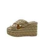 Sabot Mules ad Incrocio Pasquini In Rafia Platino e Strass, Zeppa 10 cm Plateau 4 cm art. 3043 Platino - immagine 3