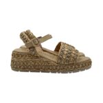 Sandalo con Cinturino alla Caviglia Pasquini In Rafia Beige e Strass, Zeppa 6 cm art. 3042 Deserto