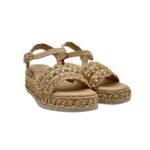 Sandalo con Cinturino alla Caviglia Pasquini In Rafia Beige e Strass, Zeppa 6 cm art. 3042 Deserto - immagine 2