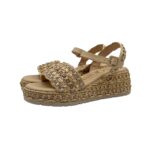 Sandalo con Cinturino alla Caviglia Pasquini In Rafia Beige e Strass, Zeppa 6 cm art. 3042 Deserto - immagine 3