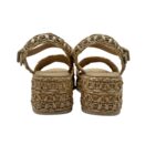 Sandalo con Cinturino alla Caviglia Pasquini In Rafia Beige e Strass, Zeppa 6 cm art. 3042 Deserto - immagine 4
