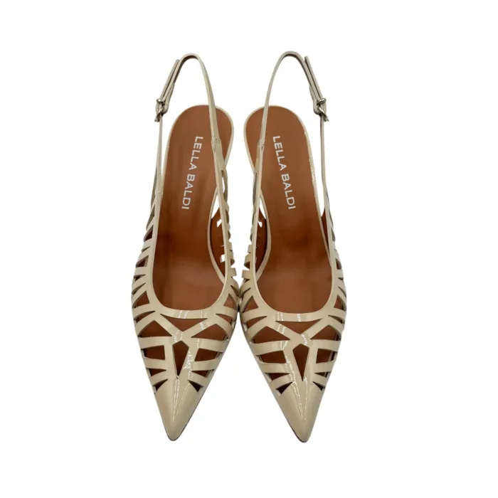 Slingback Lella Baldi in Pelle Lucida Avorio H 7 cm art. L122, foto 3 di 5