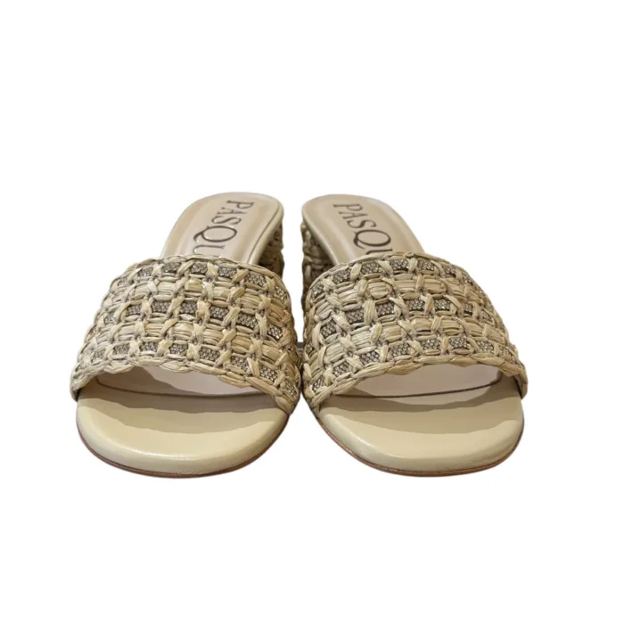Sabot Mules Pasquini In Rafia Beige e Strass , Tacco 6 cm art. 3042 T60 Deserto, foto 3 di 5