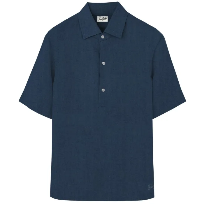 Polo in Denim Lino Con Bottoni Uomo Mc2 Saint Barth Blu Scuro art. Raphael Polo Chambray Denim Dark, foto 1 di 1