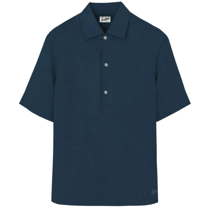 Polo in Lino Con Bottoni Uomo Mc2 Saint Barth Blu Navy art. Raphael Polo Linen 61 Blue Navy, foto 1 di 1