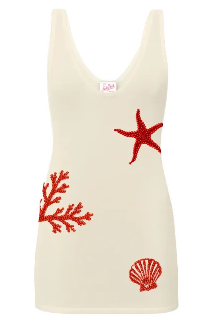 Blusa Mc2 Saint Barth Avorio art. Raya Georgette Beads Sea Elements 10