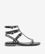 Sandalo Alla Schiava Ash in Pelle Nera con Borchie Argento h 2 cm art. Ash Play Black Antic Silver Studs