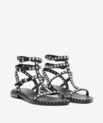 Sandalo Alla Schiava Ash in Pelle Nera con Borchie Argento h 2 cm art. Ash Play Black Antic Silver Studs - immagine 2