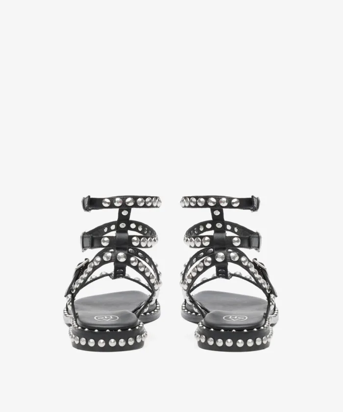Sandalo Alla Schiava Ash in Pelle Nera con Borchie Argento h 2 cm art. Ash Play Black Antic Silver Studs, foto 3 di 3
