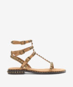 Sandalo Alla Schiava Ash in Camoscio Beige con Borchie Oro h 2 cm art. Ash Play Moka Mou Antic Brass Studs