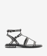 Sandalo Alla Schiava Ash in Pelle Nera con Borchie Argento h 2 cm art. Ash Precious Black Antic Silver Studs
