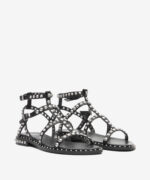 Sandalo Alla Schiava Ash in Pelle Nera con Borchie Argento h 2 cm art. Ash Precious Black Antic Silver Studs - immagine 2