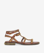 Sandalo Alla Schiava Ash in Pelle Marrone Ruggine con Borchie h 2 cm art. Ash Precious Marsala Ariel Gold Studs