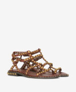 Sandalo Alla Schiava Ash in Pelle Marrone Ruggine con Borchie h 2 cm art. Ash Precious Marsala Ariel Gold Studs - immagine 2