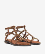 Sandalo Alla Schiava Ash in Camoscio Marrone Bruciato con Borchie h 2 cm art. Ash Precious Tajine Antic Brass Studs - immagine 2