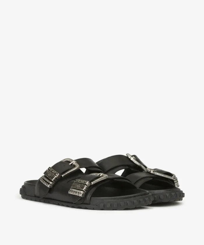 Sandalo Doppia Fascia Ash in Pelle Nera con Fibbia h 2,5 cm art. Ash Twister Black, foto 2 di 3