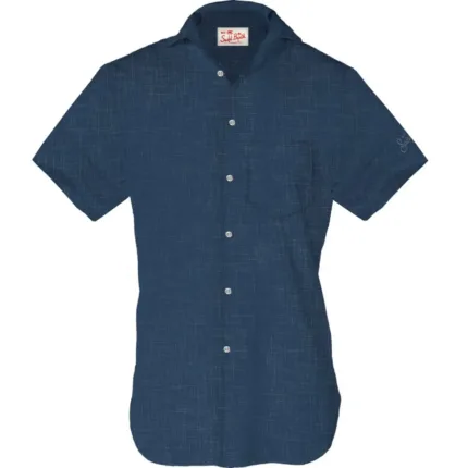 Camicia in Lino Manica Corta Mc2 Saint Barth Blu art. Sifnos Linen 61 Blue Navy