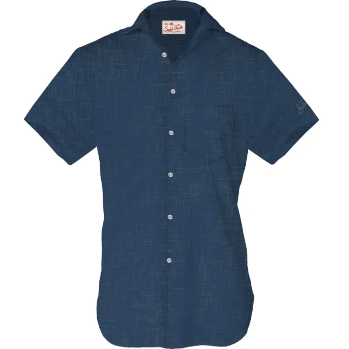Camicia in Lino Manica Corta Mc2 Saint Barth Blu art. Sifnos Linen 61 Blue Navy, foto 1 di 1