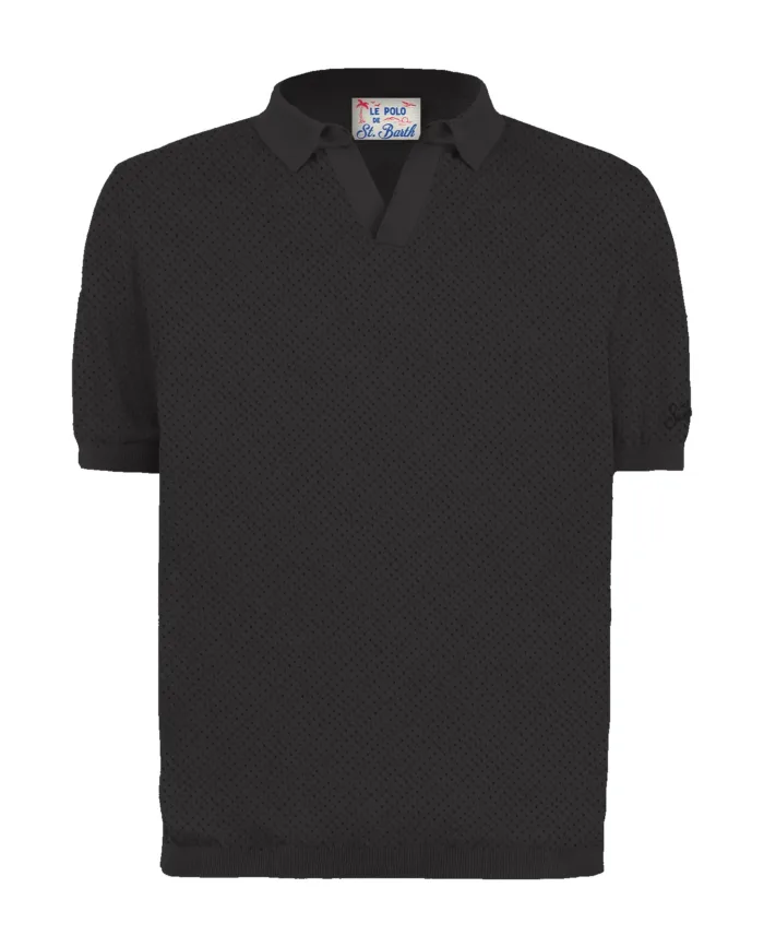 Polo Skipper in Cotone Traforato Mc2 Saint Barth Nera art. Sloan Mesh Cotton 00 Black, foto 1 di 1