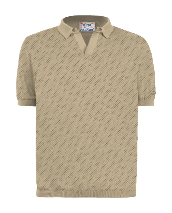 Polo Skipper in Cotone Traforato Mc2 Saint Barth Beige art. Sloan Mesh Cotton 11 Beige, foto 1 di 1