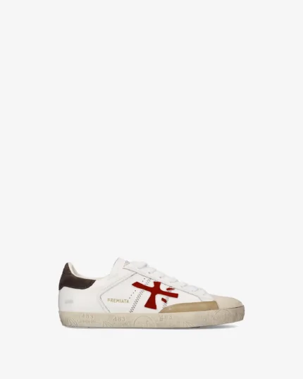 Sneakers Premiata Uomo in Pelle Avorio e Camoscio Beige art. Steven 8044