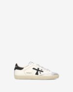 Sneakers Premiata Donna in Pelle Avorio con Linguetta Argento e Dettagli Glitter Nero art. Stevend 6936