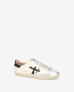 Sneakers Premiata Donna in Pelle Avorio con Linguetta Argento e Dettagli Glitter Nero art. Stevend 6936 - immagine 2