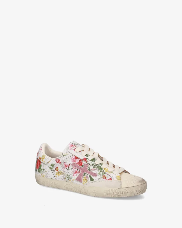 Sneakers Premiata Donna in Pelle Stampata Fiorata art. Stevend 8056, foto 2 di 4